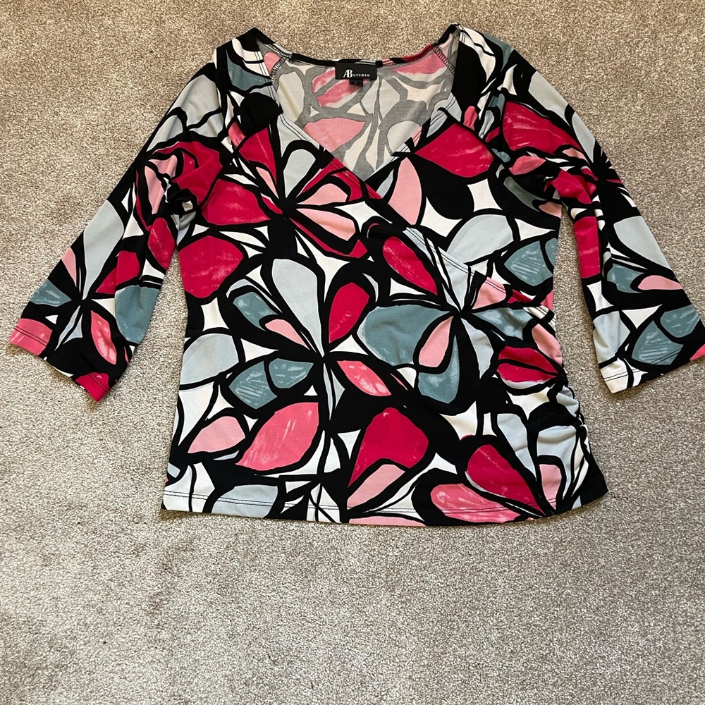 AB Studio black pink faux wrap top